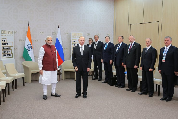 President of the Russian Federation Vladimir Putin meets with Prime Minister of India Narendra Modi