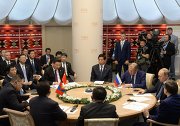 President of Russia Vladimir Putin meets with President of China Xi Jinping and President of Mongolia Tsakhiagiin Elbegdorj